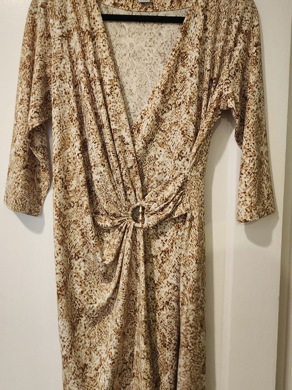 Tommy Bahama Beige and Brown Printed Wrap Dress with Ring Detail. M/L Fit